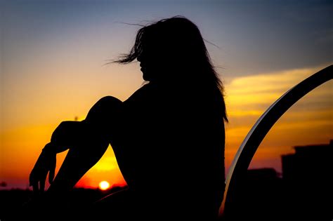 Orange Sunset Silhouette Girl Free Image Download