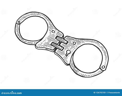 Handcuffs Hand Drawn Engraving Stock Vector Illustration Of Custody Cuffs 126792181