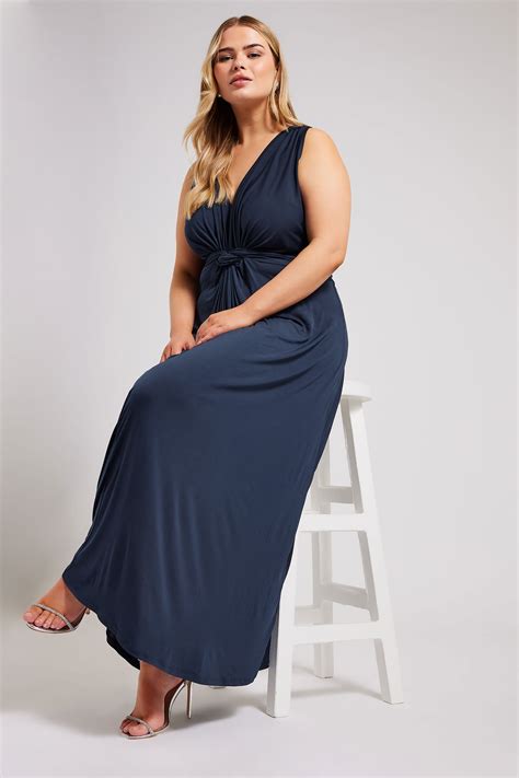 Yours London Plus Size Navy Blue Knot Front Maxi Dress Yours Clothing