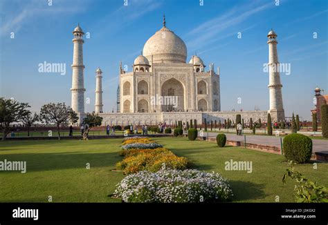 Taj Mahal White Marble Mausoleum Built By Emperor Shahjahan Bears The