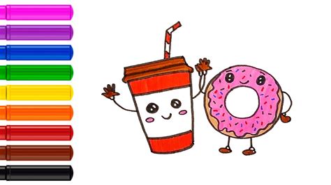 How To Draw A Coca Cola With Donut And Rainbow Tutorial Drawing Art