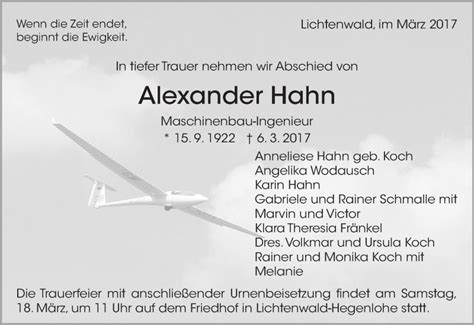 Traueranzeigen Von Alexander Hahn Zeit Des Gedenkens De