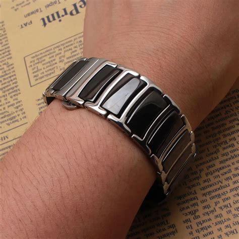 Black Ceramic With Silver Stainless Steel Metal Watchbands Straps 20mm