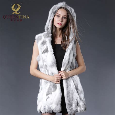 New Genuine Rex Rabbit Fur Vest With Hooded Silm Real Rabbit Fur