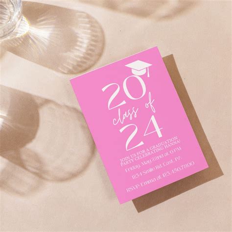 Hot Pink Graduation Invitation Editable Modern Grad Announcement Girly Simple Template