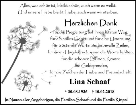 Traueranzeigen Von Lina Schaaf Vrm Trauer De