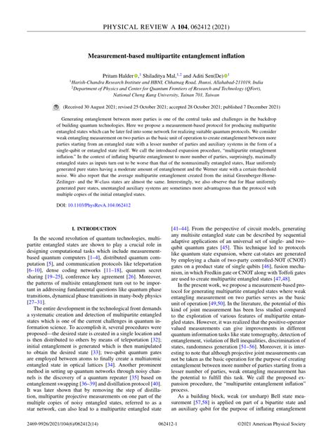 Pdf Measurement Based Multipartite Entanglement Inflation