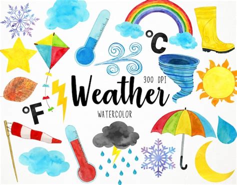 Watercolor Weather Clipart Weather Graphics Weather Etsy Uk