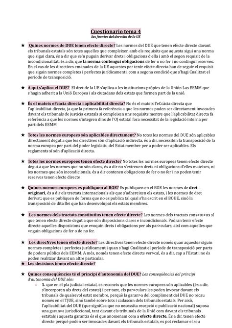 Cuestionario Tema 4 En El Cas De Les Directives Emanades De La UE