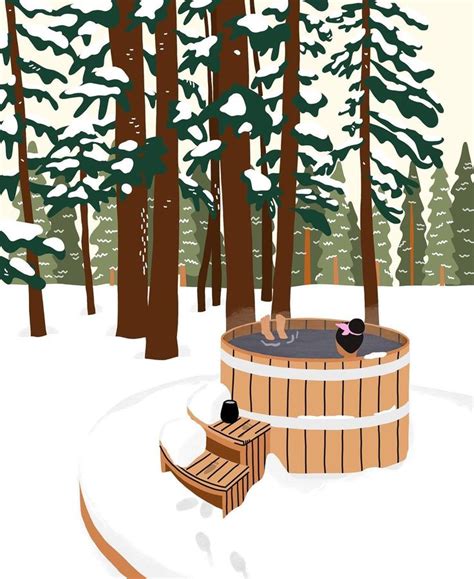 Cedar Hot Tub In Snow Covered Forest
