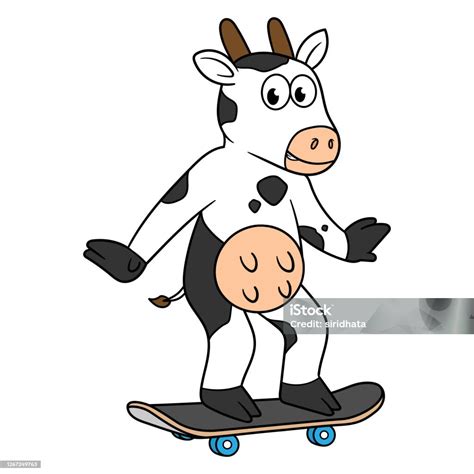 Vector Cow On Skateboard Illustration Stock Illustration Download