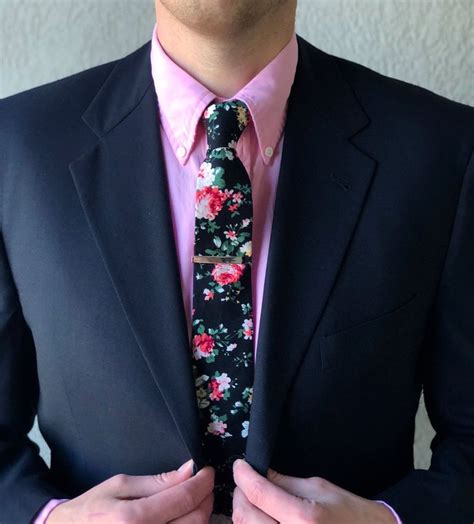 Black Floral Tie Pink Floral Tie Suit And Tie Mens Fashion Floral