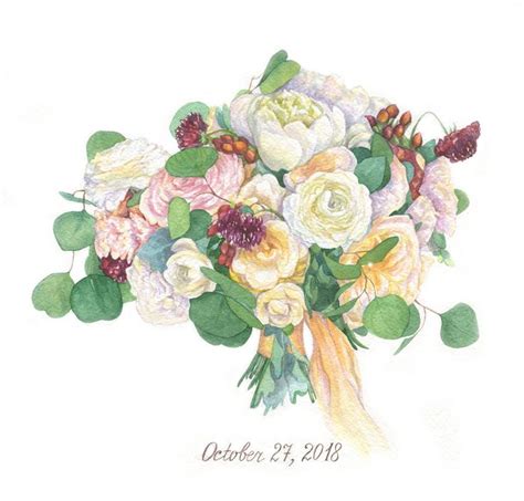 Original Custom Wedding Bouquet Painting In Watercolor X Inspire