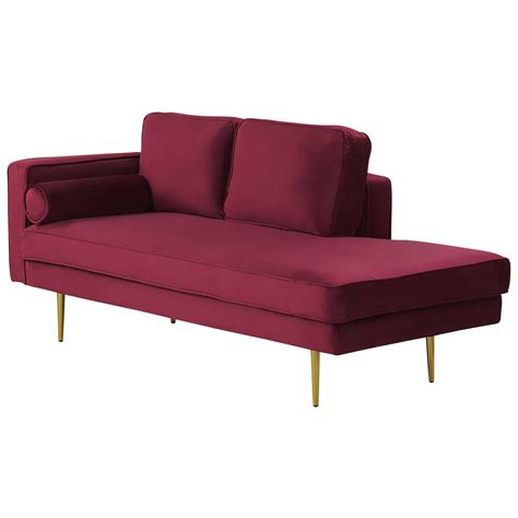 Beliani Miramas Chaise Longue Rood Fluweel Blokker