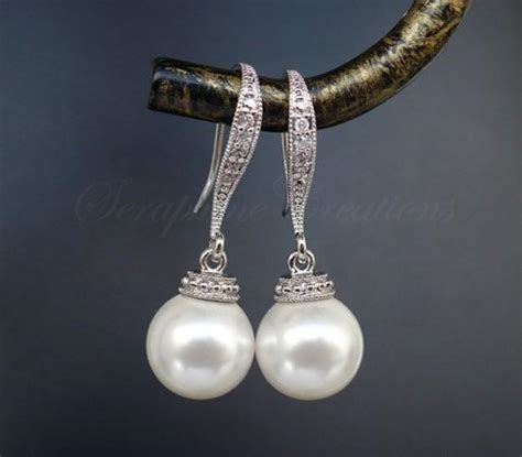 Bridal Pearl Earrings Wedding Jewelry Swarovski Pearls Cubic Zirconia