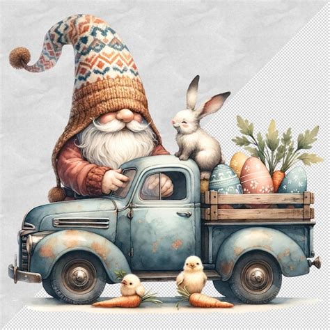 Premium Psd Cute Watercolor Gnome Easter Day Clipart Illustration