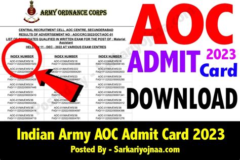 Indian Army Aoc Admit Card Fireman And Tradesman Mate