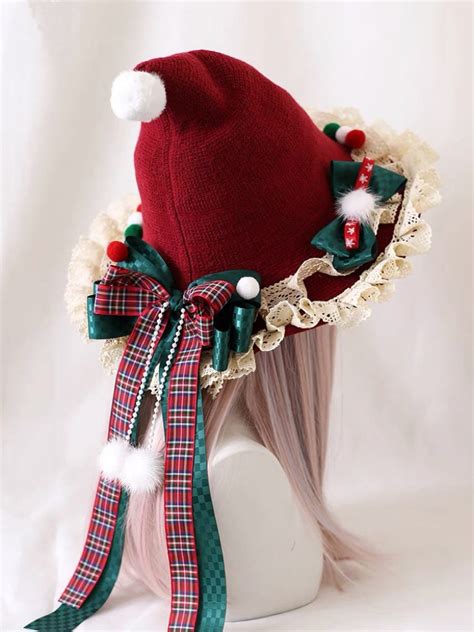 Christmas Tree Hat Christmas Bow Plush Lace Female Hat Handmade Elf