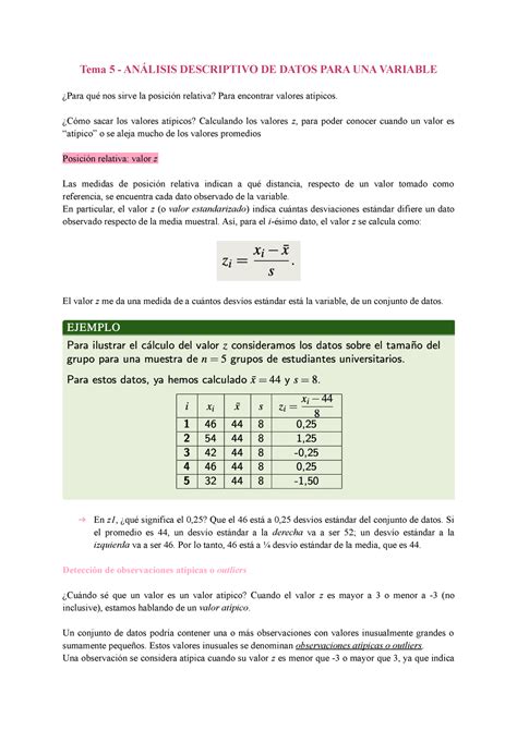 Tema 5 Análisis descriptivo de datos para una variable Tema 5