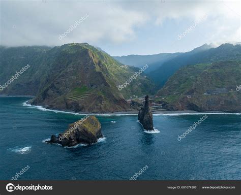 Aerial View Miradouro Ilheus Ribeira Janela Rock Formations Sea Madeira