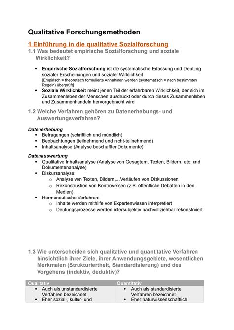 Zusammenfassung Qualitative Forschungsmethoden Qualitative