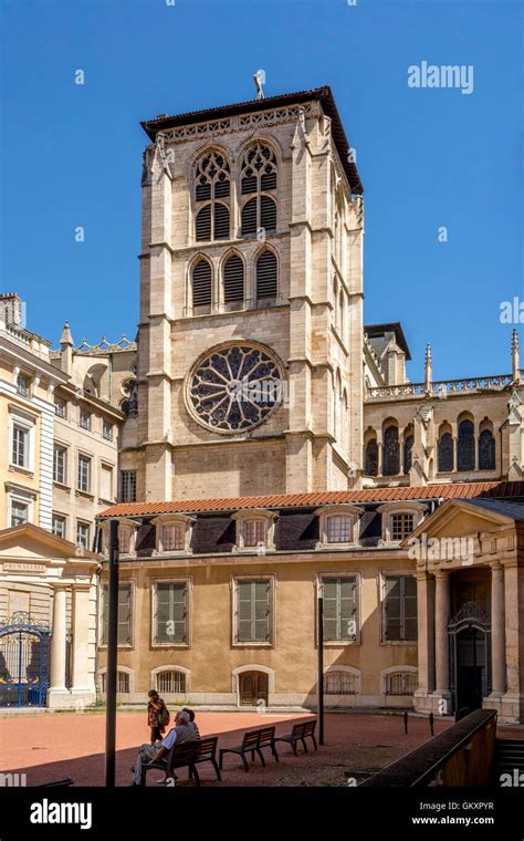 Lyon. Cathedral Saint Jean, old Lyon, UNESCO World Heritage. Rhone ...