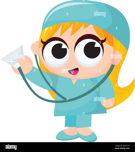 A Cartoon Vector Illustration Of A Cute Blonde Female Doctor Stock