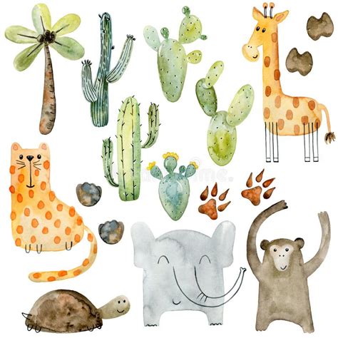 Conjunto De Aquarelas Safari Animais Ilustra O Stock Ilustra O De