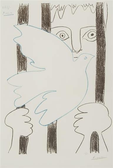 Pablo Picasso La Colombe Bleue Volant Devant Les Barreaux 1959 Mutualart