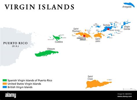 Mapa De Las Islas Vírgenes Con Jurisdicciones Políticas Islas Vírgenes