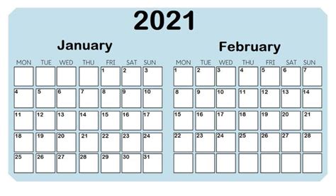 a blue calendar with the dates for january and feb