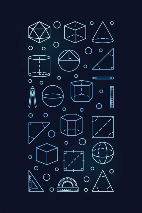 Geometry Education concept vector linear vertical blue banner. Mathematics illustration with ...