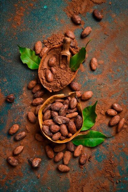 Premium Photo Cocoa Powder And Cocoa Beans In A Wooden Bowl On A Dark