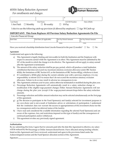 403b Salary Reduction Agreement For Enrollments And Changes Form Fill