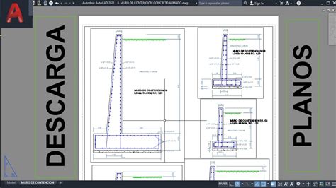 Descarga De Planos De Muros De Contencion En Voladizo En Autocad Youtube