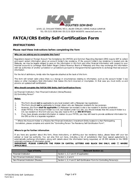 Fillable Online 4 FATCA CRS Entity Self Certification Form Fax Email