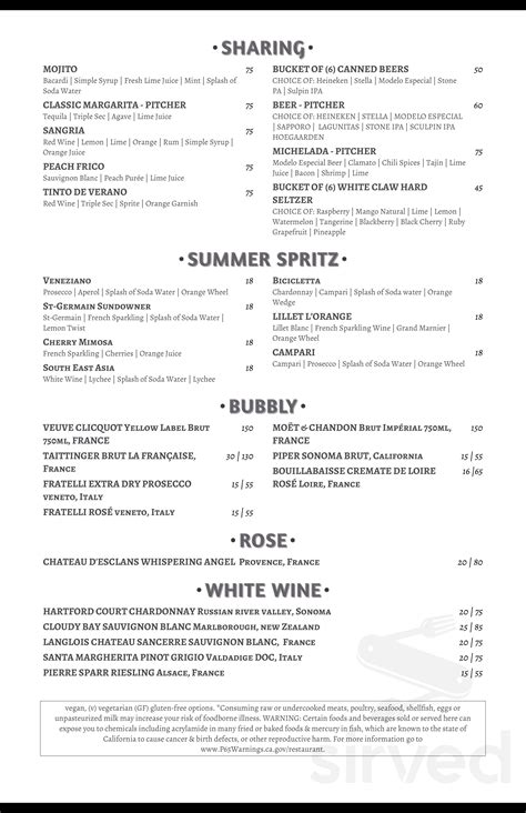 Intercontinental Hotel menu in Los Angeles, California, USA