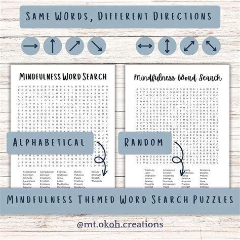 Mindfulness Word Search Puzzle Printable Etsy