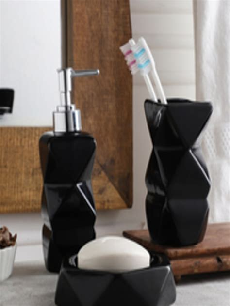 Buy Vareesha Set Of 3 Black Solid Ceramic Bathroom Accessory Set