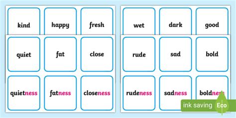 Suffix Matching Cards Suffix Ness Words Teacher Made