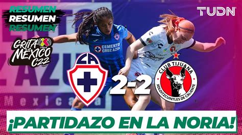 Resumen y goles Cruz Azul 2 2 Tijuana Grita México Femenil C22 J 8