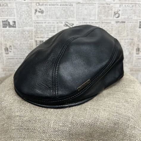 Black Lambskin Leather Ascot Ivy Driver Cap Winner Caps MFG Company