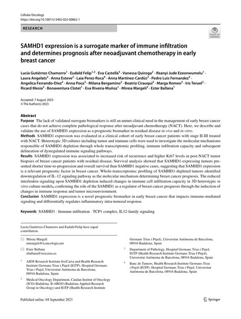 PDF SAMHD1 Expression Is A Surrogate Marker Of Immune Infiltration