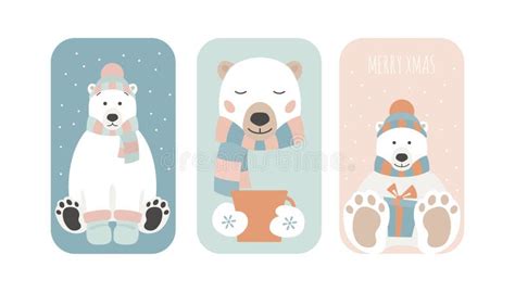 Cute Polar Bear Sticker Set Elements For Christmas Holiday Greeting