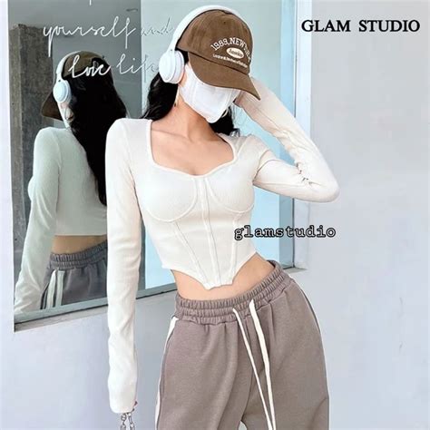 Jual Glamstudio Crop Top Lengan Panjang Crop Top Long Sleeve Ctls