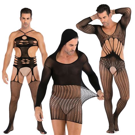 Plus Size Men Sexy Lingerie Teddy Bodysuits Man Netting Body Stocking Porno Cosplay Underwear