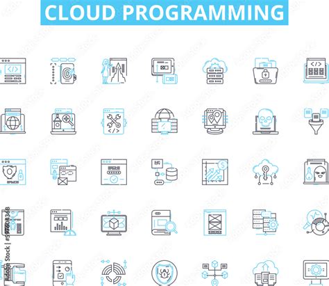 Cloud Programming Linear Icons Set Virtualization Elasticity Devops