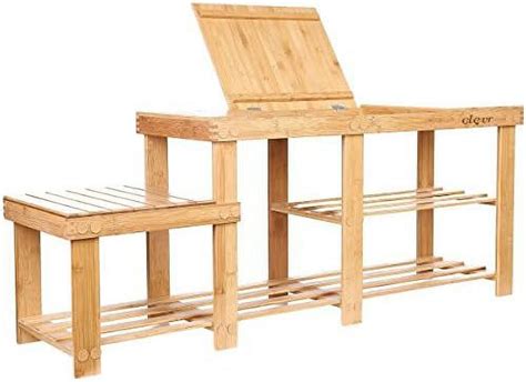 Extra Large 3 Tier Natural Bamboo Shoe Rack Bench With Storage Drawer