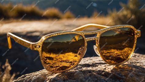 Premium Photo Golden Sunglasses In The Desert Cinematic Beautiful Lighting Generative Ai