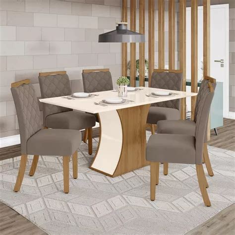 Conjunto Sala De Jantar Tampo Mdf 160 Cm 06 Cad Amélia Henn Cor Off